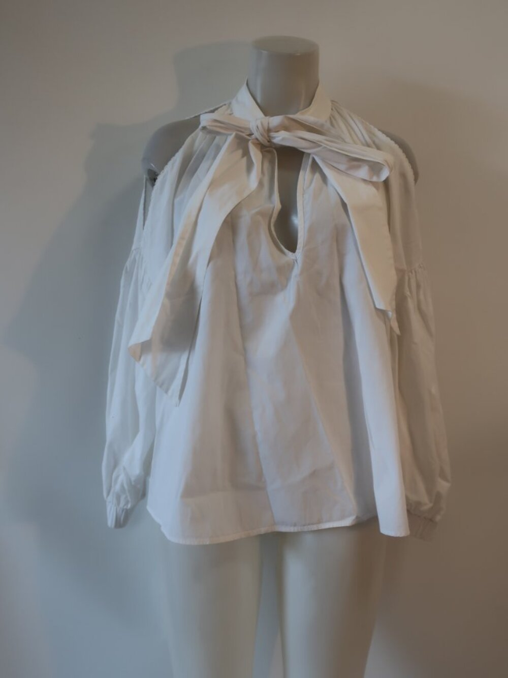 Womens Mother of Pearl No Frills White (Item-54) Cold Shoulder Tie Neck Top M - Picture 6 of 13